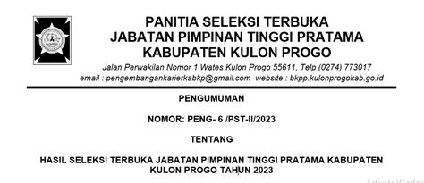 Bkpp Tiga Besar Hasil Seleksi Terbuka Jptp Tahun