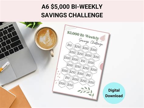 5k Savings Challenge Bi Weekly Printable Boho A6 Biweekly Savings