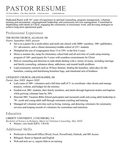 Pastor Resume Sample And How To Write Resume Genius