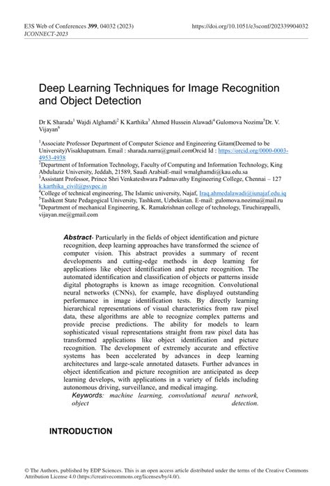 Pdf Deep Learning Techniques For Image Recognition And Object Detection