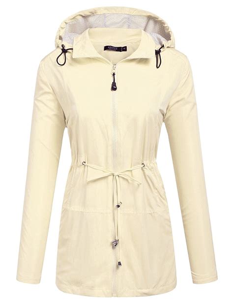 Womens Waterproof Lightweight Hooded Active Outdoor Rain Jacket Ivory