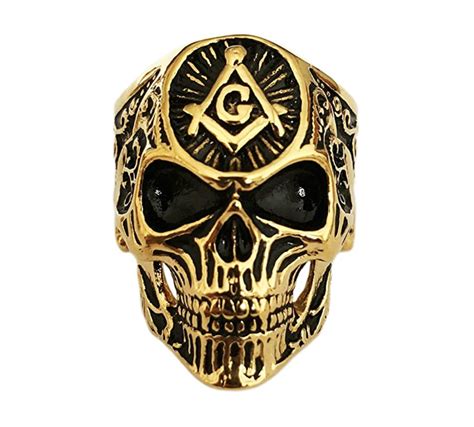 Silver Gold Color Freemason Skull Ring Masonic Skull Head Ring Square