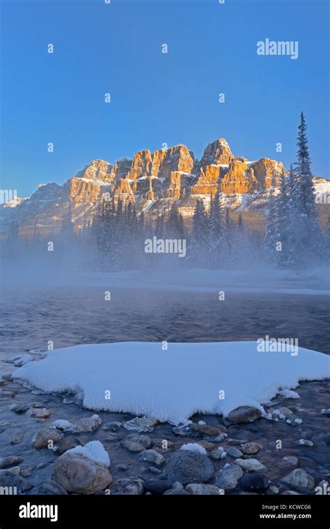 Castle Mountain And The Bow River At Sunrise Castle Junction Banff