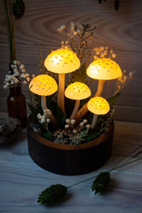 Mushroom Lamp Made To Order With Flowers Mushroom Light White Fungi