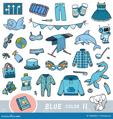 Colorful Set of Blue Color Objects. Visual Dictionary for Children ...