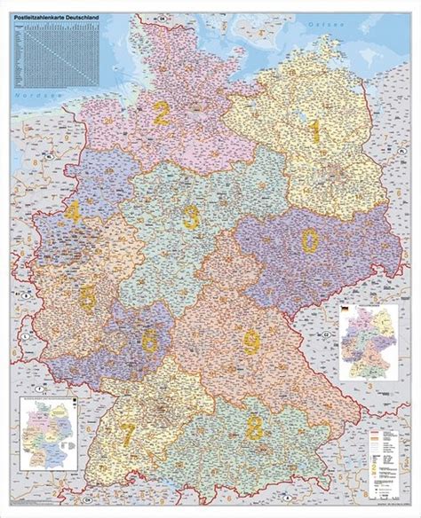 NIEMCY MAPA ŚCIENNA KODOWA KODY POCZTOWE W RAMIE 8518583896