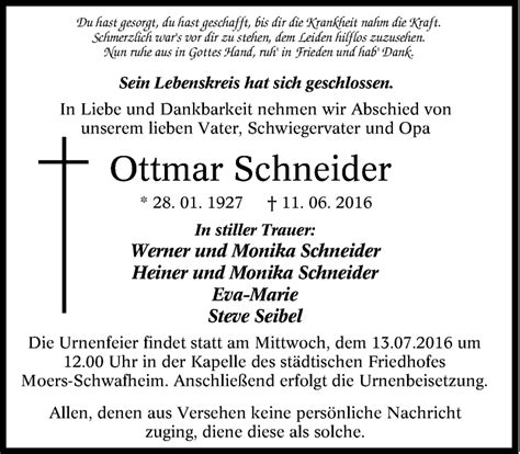 Traueranzeigen Von Ottmar Schneider Trauer In NRW De