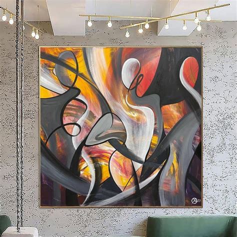 Large Abstract Red Orange Acrylic Painting Figurative Art Etsy