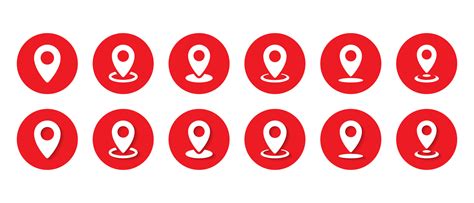 Map pin location icon set collection in red circle. Address position sign symbol in flat style ...