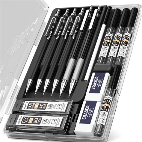 Nicpro 6 Pcs Art Mechanical Pencils Set Black Metal Drafting Pencil 0