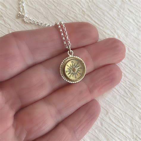 Tiny Sterling Silver Working Compass Necklace Real Compass Jewelry