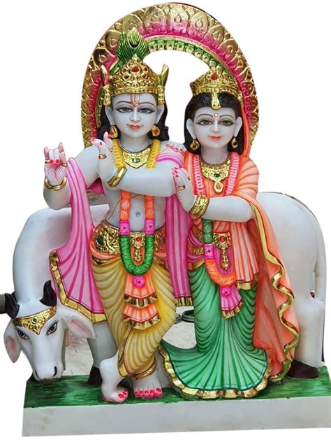 Multicolor Painted Radha Krishna Marble Statue For Worship Size 21