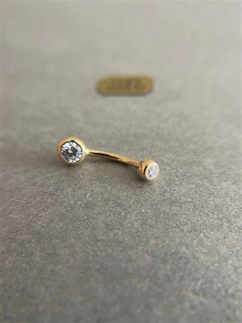 14K Solid Gold CZ Belly Button Rings Navel Piercingbelly Etsy