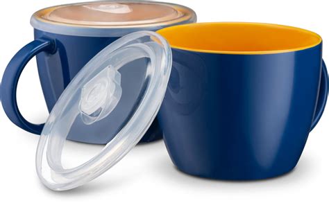 Kook Large 25 Oz Ceramic Soup Mugs With Microwave Safe Handles And Lids