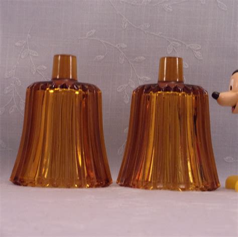 2 Vintage Homco Home Interior Amber Glass Votive Ribbed Peg Cups Rkuc