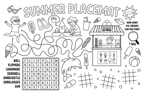 Vector Zomer Placemat Voor Kinderen Strandvakanties Afdrukbare