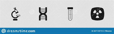 Set Microscope DNA Symbol Test Tube And Radioactive Icon Vector