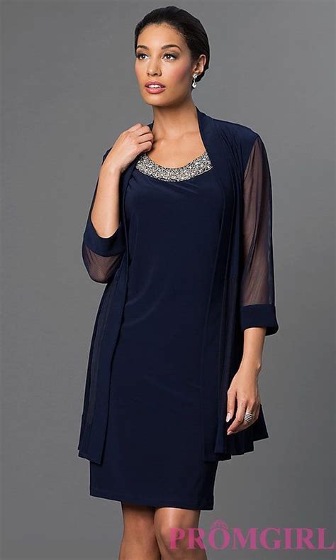 Navy Blue Knee Length Dress With Jacket By Morgan