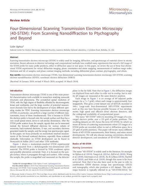 PDF Four Dimensional Scanning Transmission Electron Microscopy