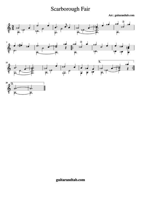 Scarborough Fair Classical Guitar Free Guitar Tabs