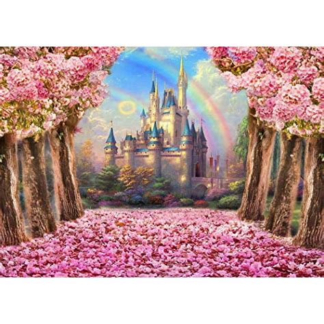 Castle Backdrop 7x5ft Spring Pink Sakura Flowers Washable Polyester