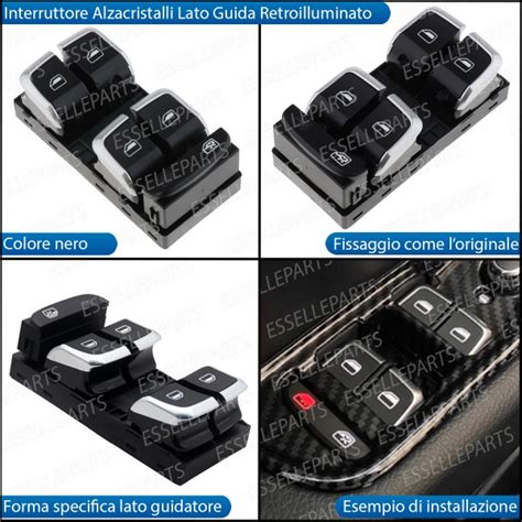 Set Completo Pulsantiera Alzacristalli Nero Cromato Per Audi A B