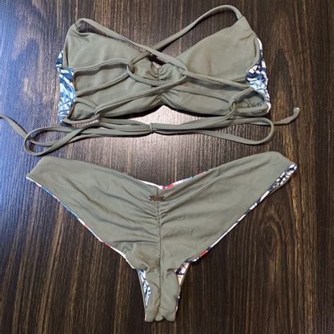 Roxy Swim Navy Green Reversible Roxy Bikini Set Poshmark