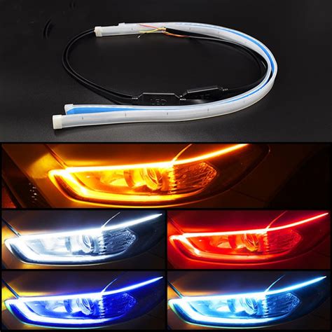 2x Ultrathin Cars Drl Led Daytime Running Lights Flexible Driving White Turn Signal Yellow Guide