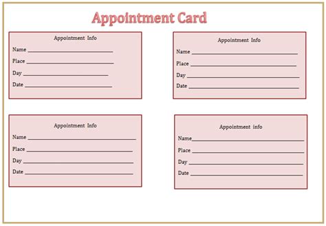 Pdf Printable Appointment Card Template