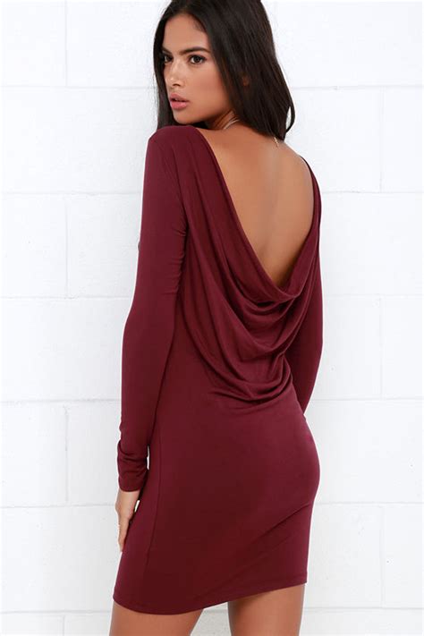 Sexy Burgundy Dress Long Sleeve Dress Backless Dress 3400 Lulus