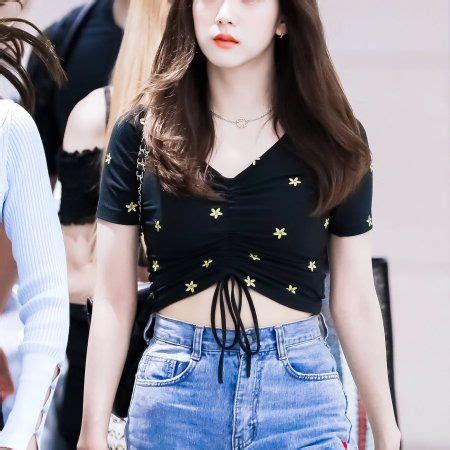 Black Center Drawstring Flower Embroidery Top Jisoo Blackpink