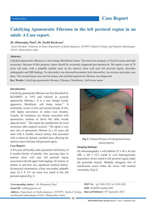 PDF Calcifying Aponeurotic Fibroma In The Left Pectoral Region In An