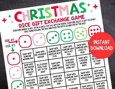 Christmas Gift Exchange Dice Game Printable Group Christmas Game Easy