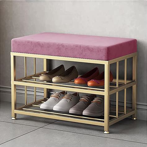 Jhlp Shoe Cabinet Tufted Upholstered Entryway Shoe Bench 2 Tier Shoe Organizer With Cushion