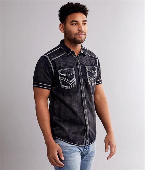 Buckle Black Striped Standard Shirt Mens Shirts In Navy Buckle