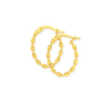 9ct Gold Twist Oval Hoop Earrings Prouds