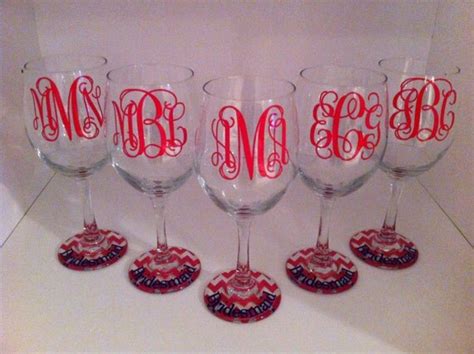 Items Similar To Set Of 5 Monogrammed Wine Glasses With Chevron Base On Etsy