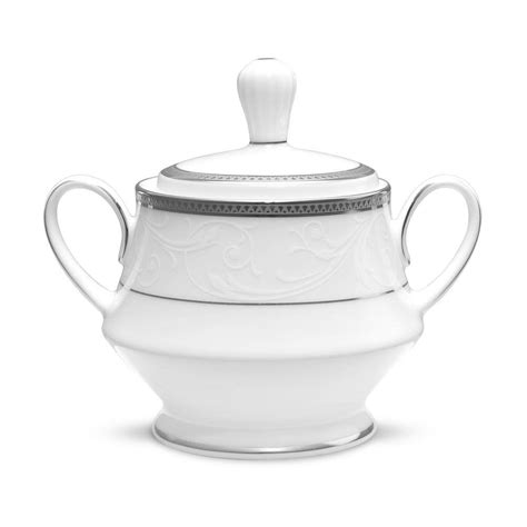 Noritake Regina Platinum 10 Oz Porcelain White Sugar Bowl 4324 422