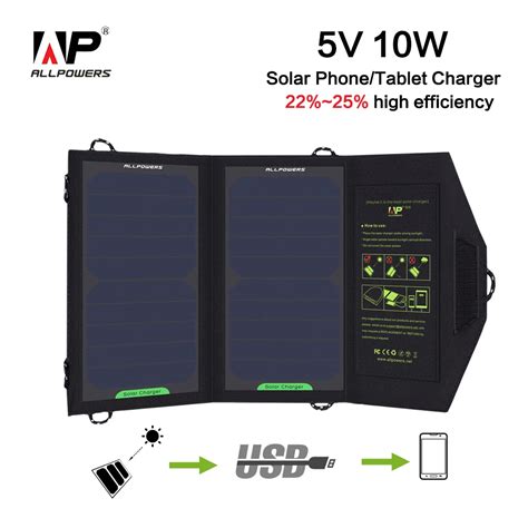 Allpowers 5v 10w Foldable Solar Charger Outdoor Portable Solar Panel Charger For Iphone Ipad