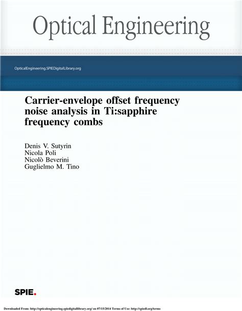 Pdf Carrier Envelope Offset Frequency Noise Analysis In Ti Sapphire