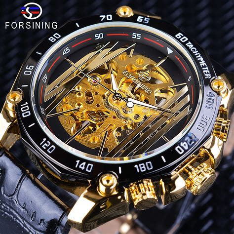 Forsining Big Dial Steampunk Design Luxury Golden Gear Movement Men