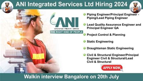 Ani Integrated Services Ltd Hiring Walk In Interview Bangalore On