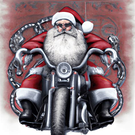 Vintage Cartoon Portrait Of Santa Claus Riding A Harley Davidson