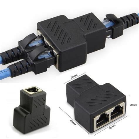 Rj45 Splitter Adapter 1 To 2 Dual Female Port Cat5 Cat 6 Lan Ethernet Sockt Network Connections