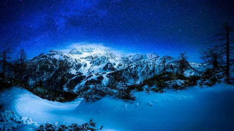 Fondos de Pantalla 1920x1080 Invierno Cielo Estrella Montañas Nieve