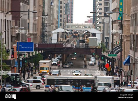 Chicago Illinois Lake Street The L Elevated Railway In Downtown