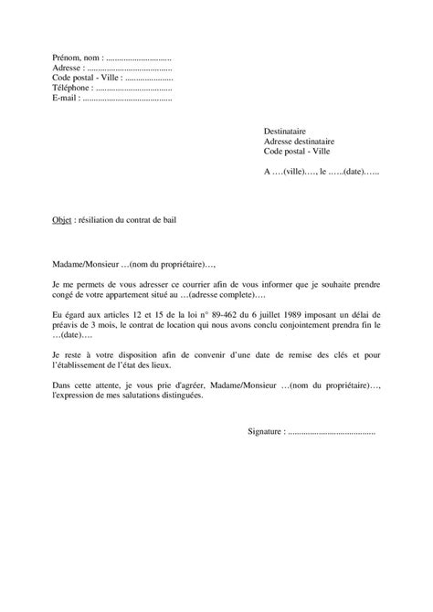 Exemple lettre de résiliation de bail dun appartement non meublé