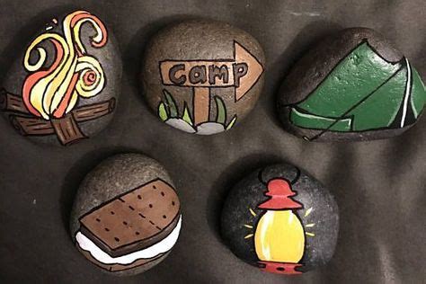 Set 5 Piece Camping Theme Painted Rocks Home And Camper Decor