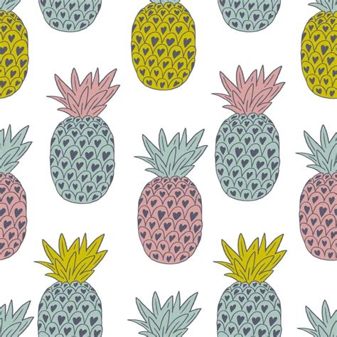 Vector Set Colorful Tropical Fruits Hand Drawn Pineapples Stock Vector