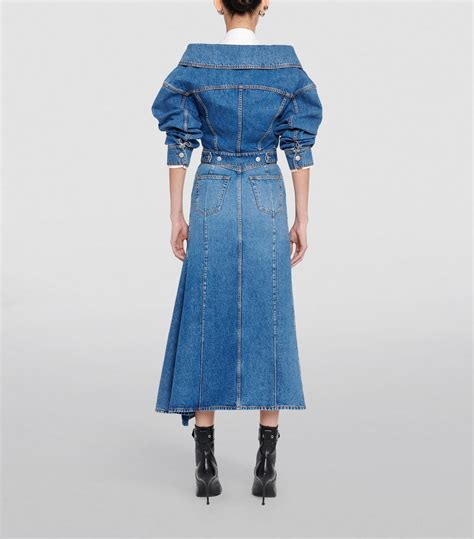 Womens Alexander Mcqueen Blue Denim Asymmetric Midi Skirt Harrods Uk